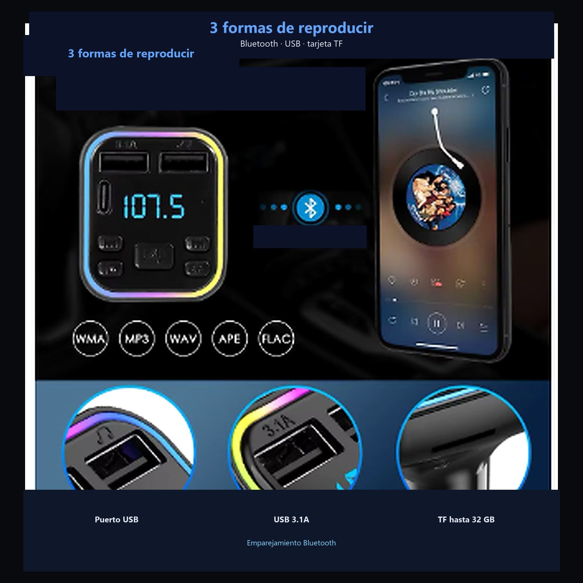 Receptor Bluetooth auto — 3 formas ES ES