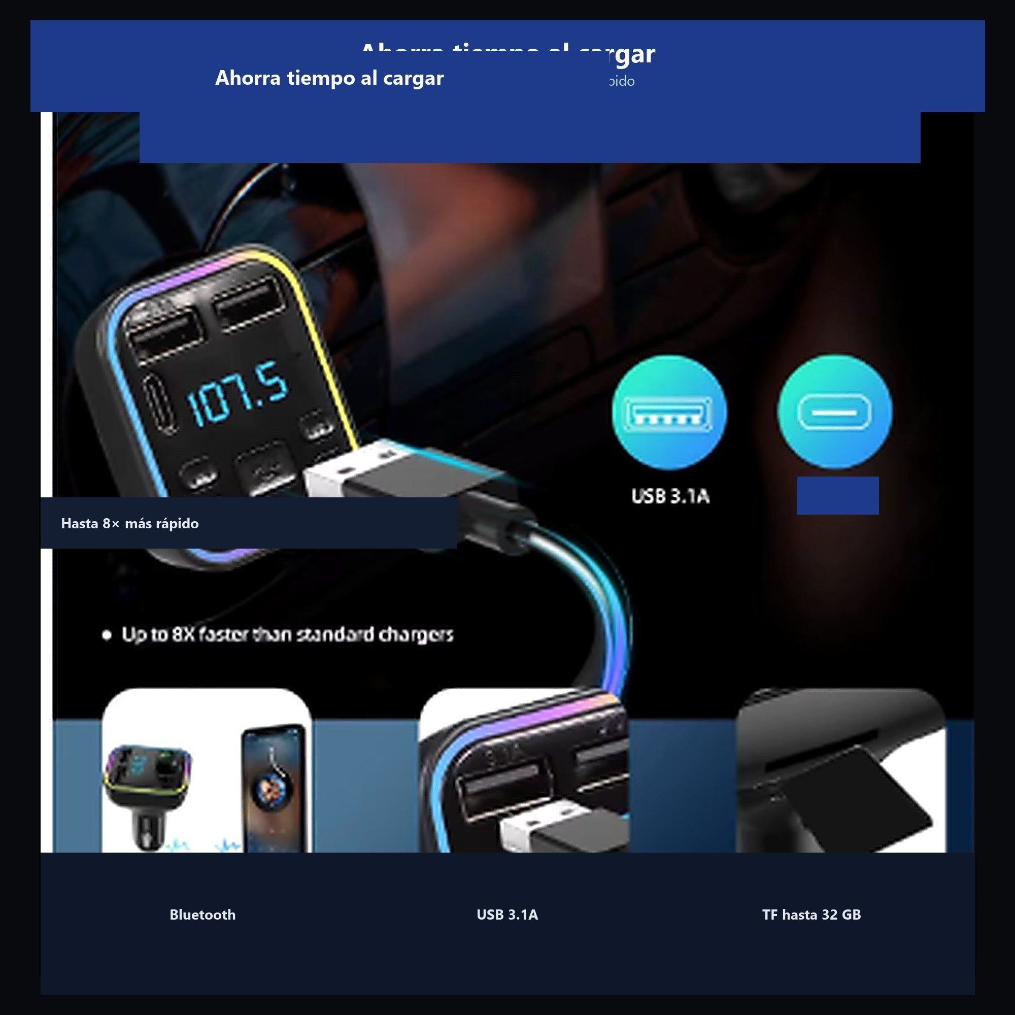 Receptor Bluetooth auto — carga rápida ES ES