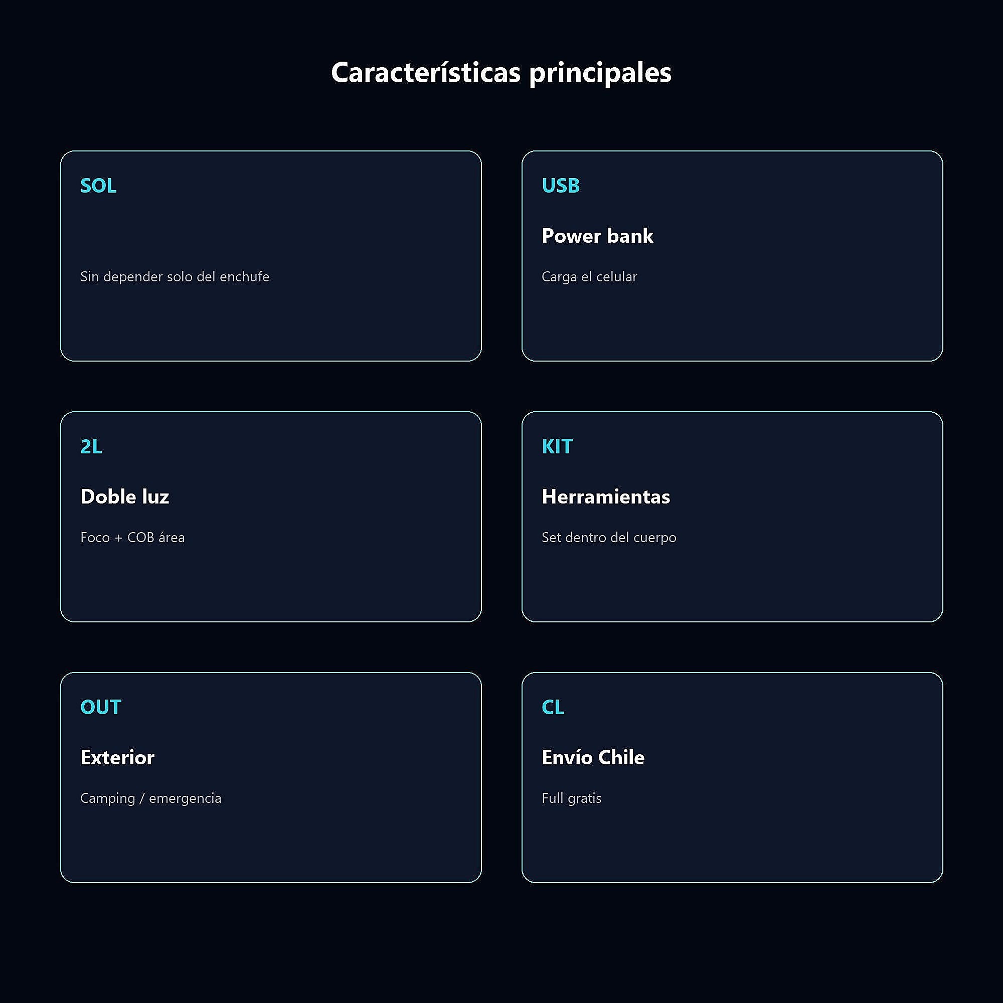 Lámpara Solar + Power Bank + Kit Herramientas — características