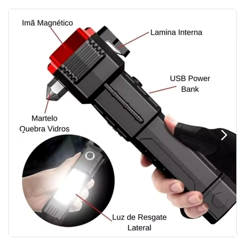 Pack 2 Martillo Linterna LED Táctica 4 en 1 — funciones 4 en 1