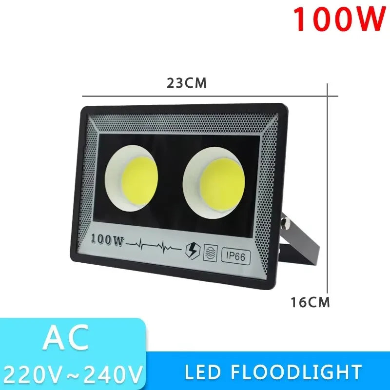 Proyector LED 100W IP66 — medidas aproximadas 23x16 cm