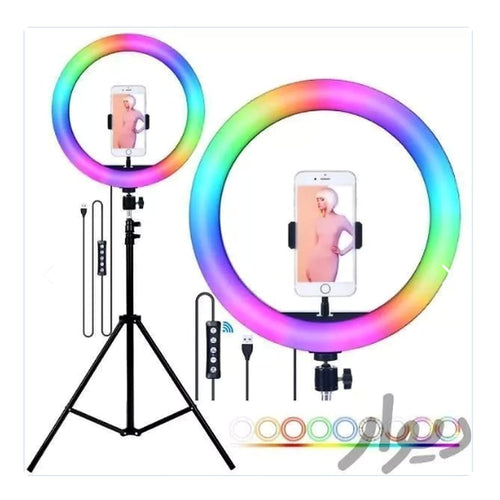 Aro de Luz LED RGB 30 cm + Soporte Celular — modos RGB y soporte