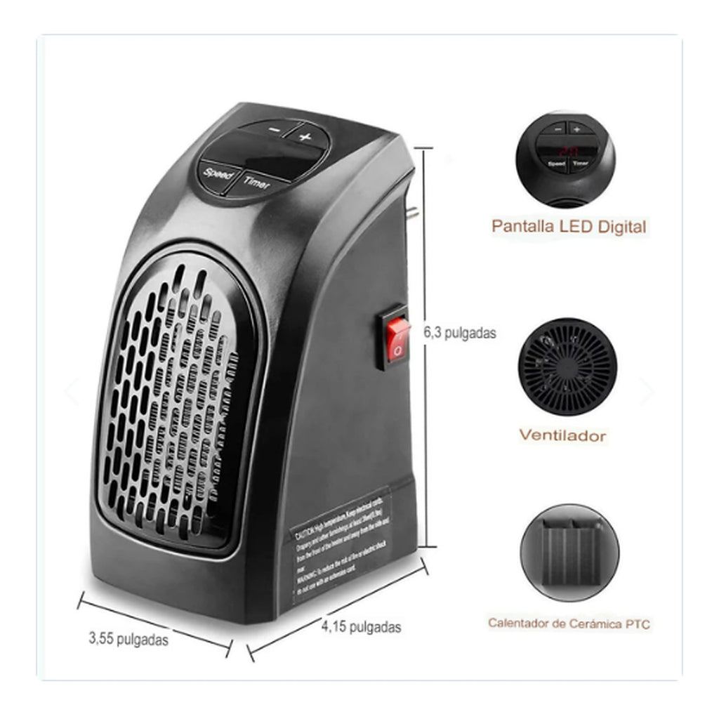 Mini Calentador PTC Enchufe + Control Remoto — medidas y PTC