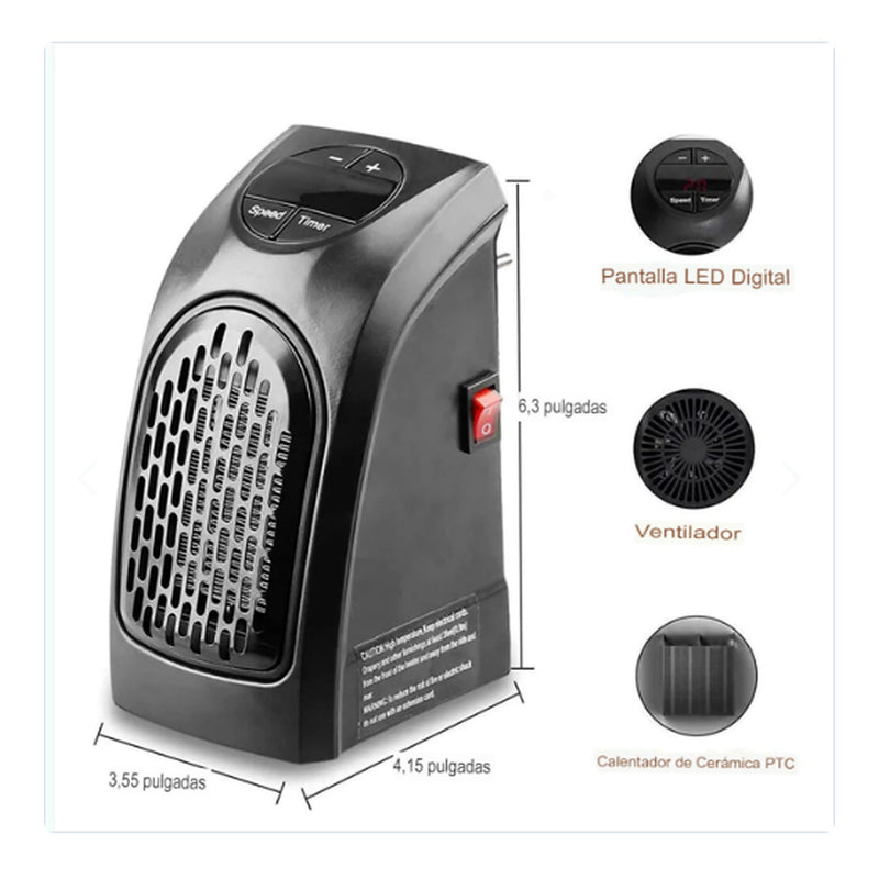 Mini Calentador PTC Enchufe + Control Remoto — medidas y PTC