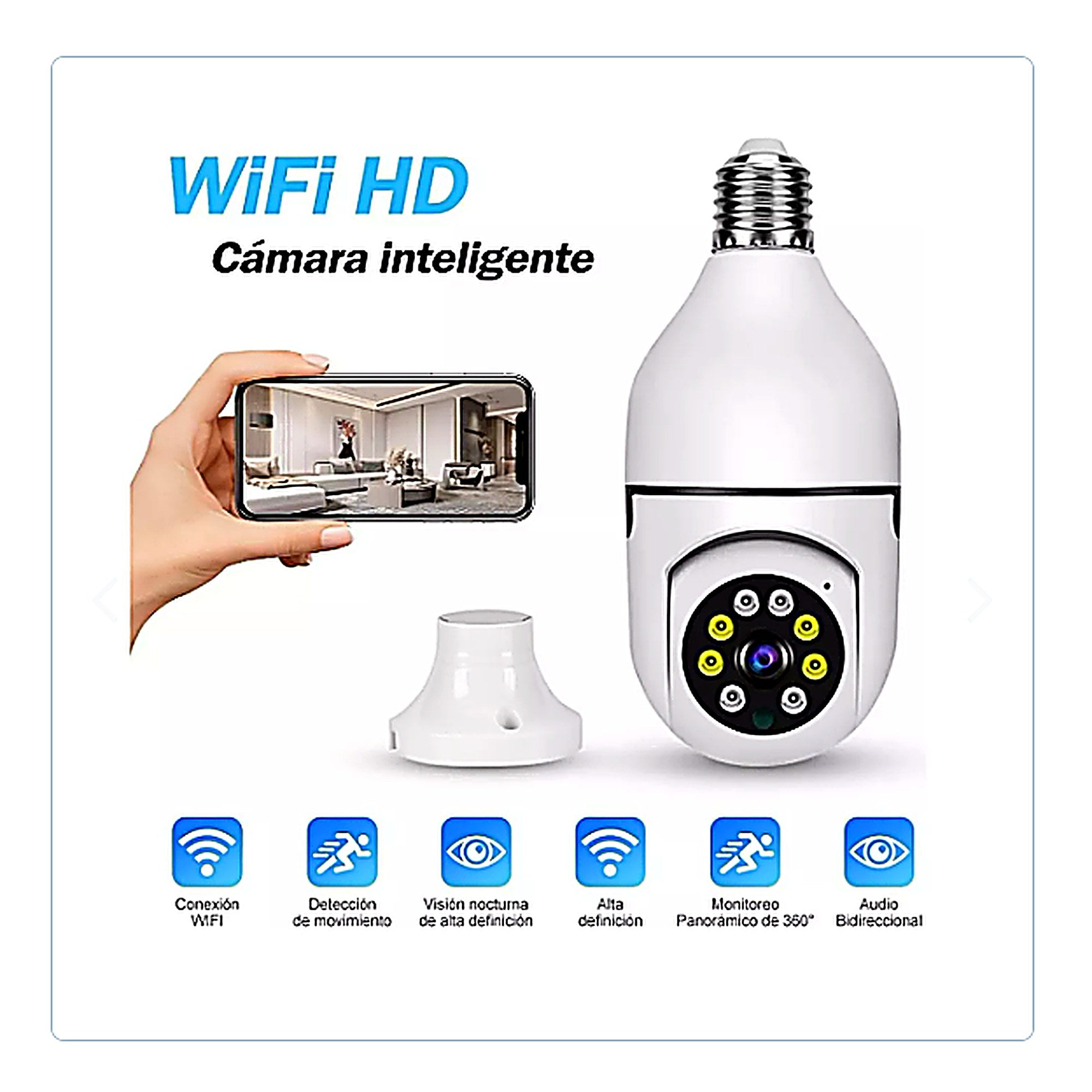 Cámara Foco E27 WiFi Panorámica HD — vista 3