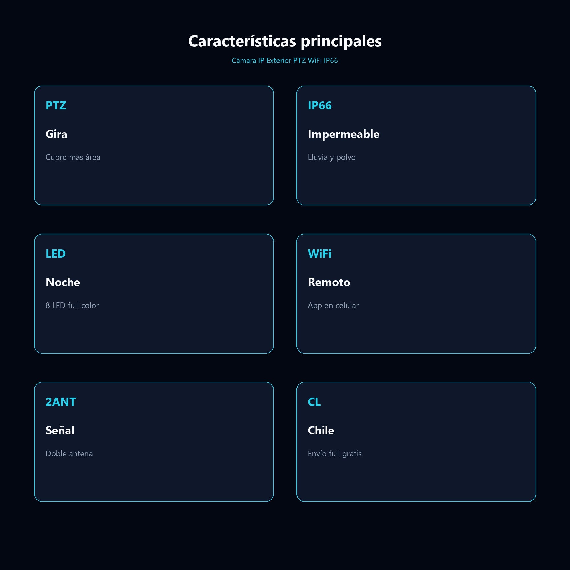 Cámara IP Exterior PTZ WiFi IP66 — características