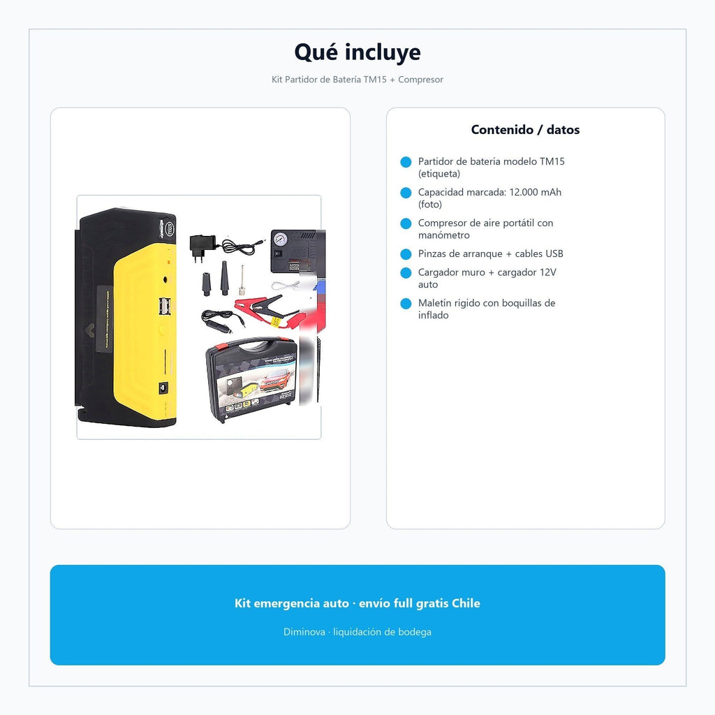 Kit Partidor de Batería TM15 + Compresor — qué incluye