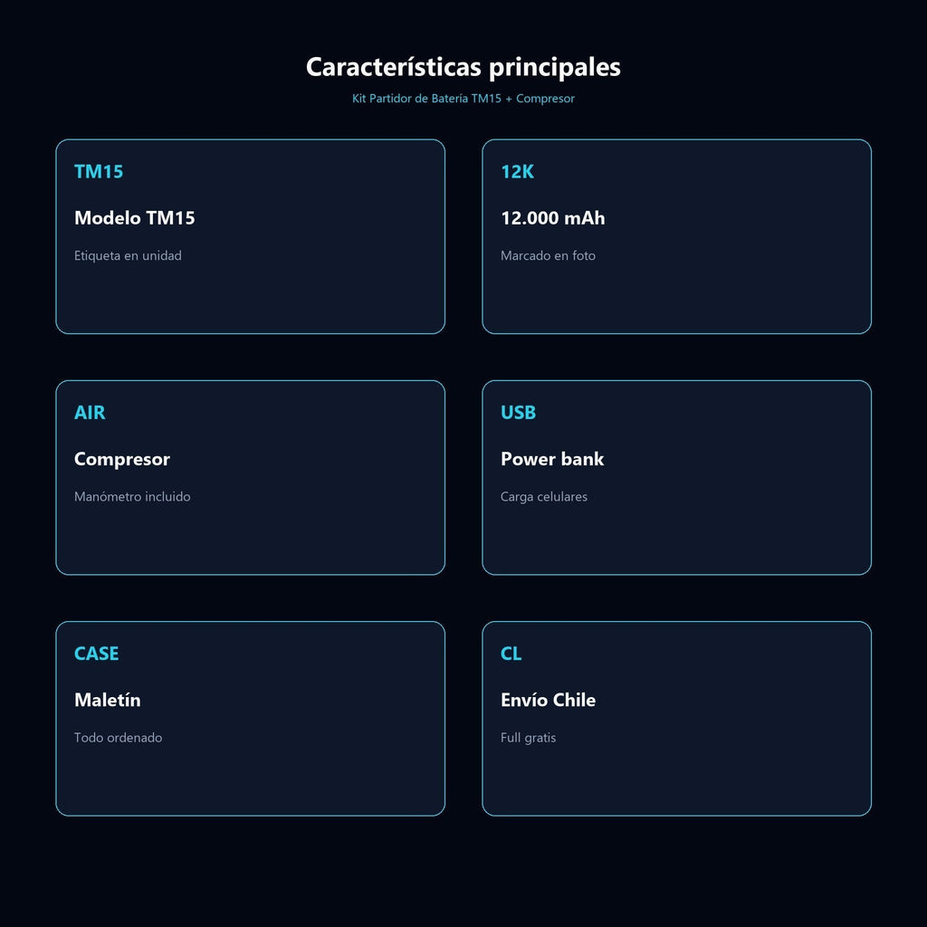 Kit Partidor de Batería TM15 + Compresor — características
