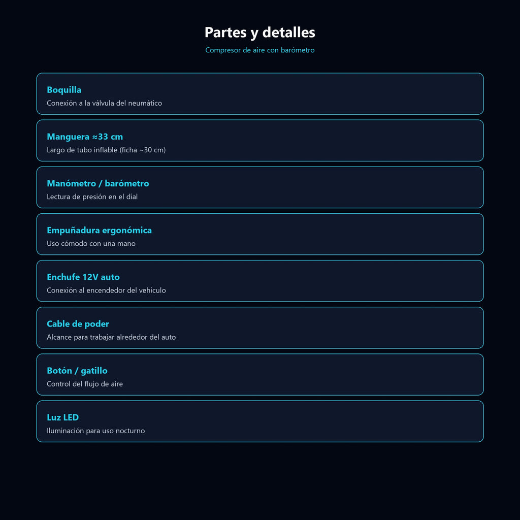 Compresor de Aire con Barómetro — partes y detalles (ES)