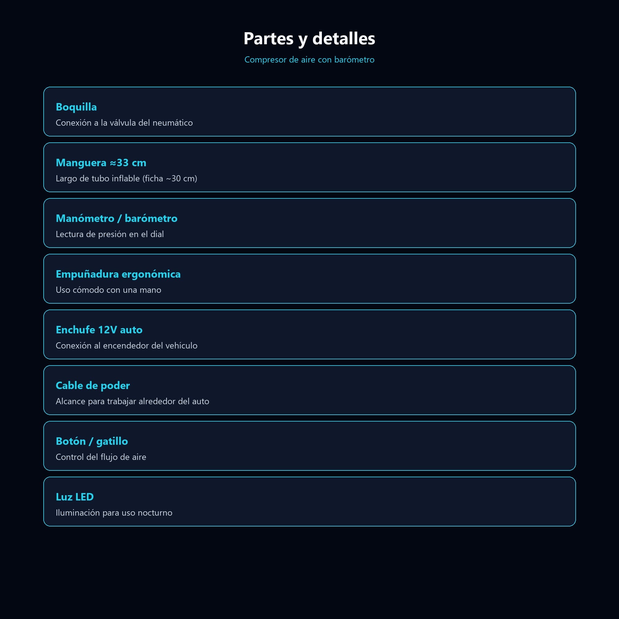 Compresor de Aire con Barómetro — partes y detalles (ES)