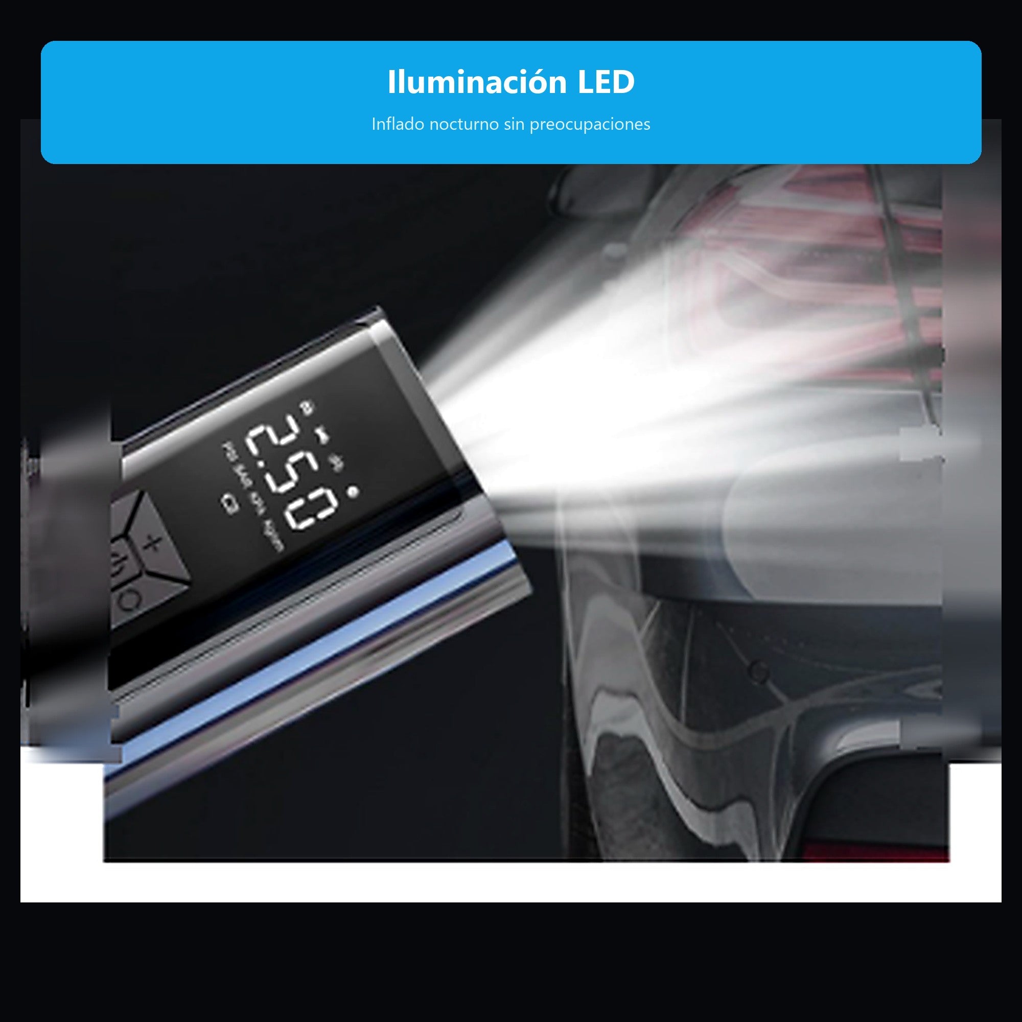 Compresor Eléctrico 12V Portátil Digital — iluminación LED (ES)
