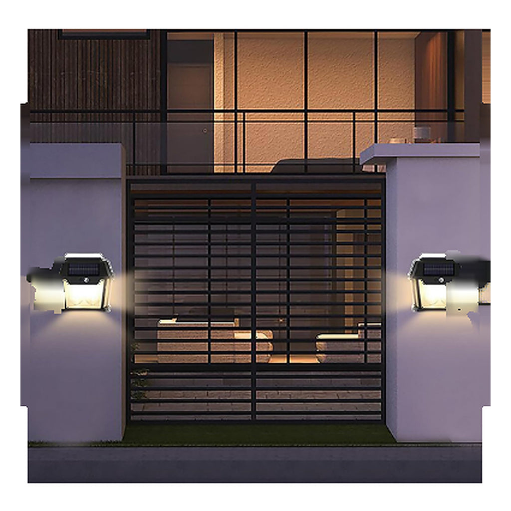 Doble Iluminación Solar de Pared Ecológica — en uso en portón