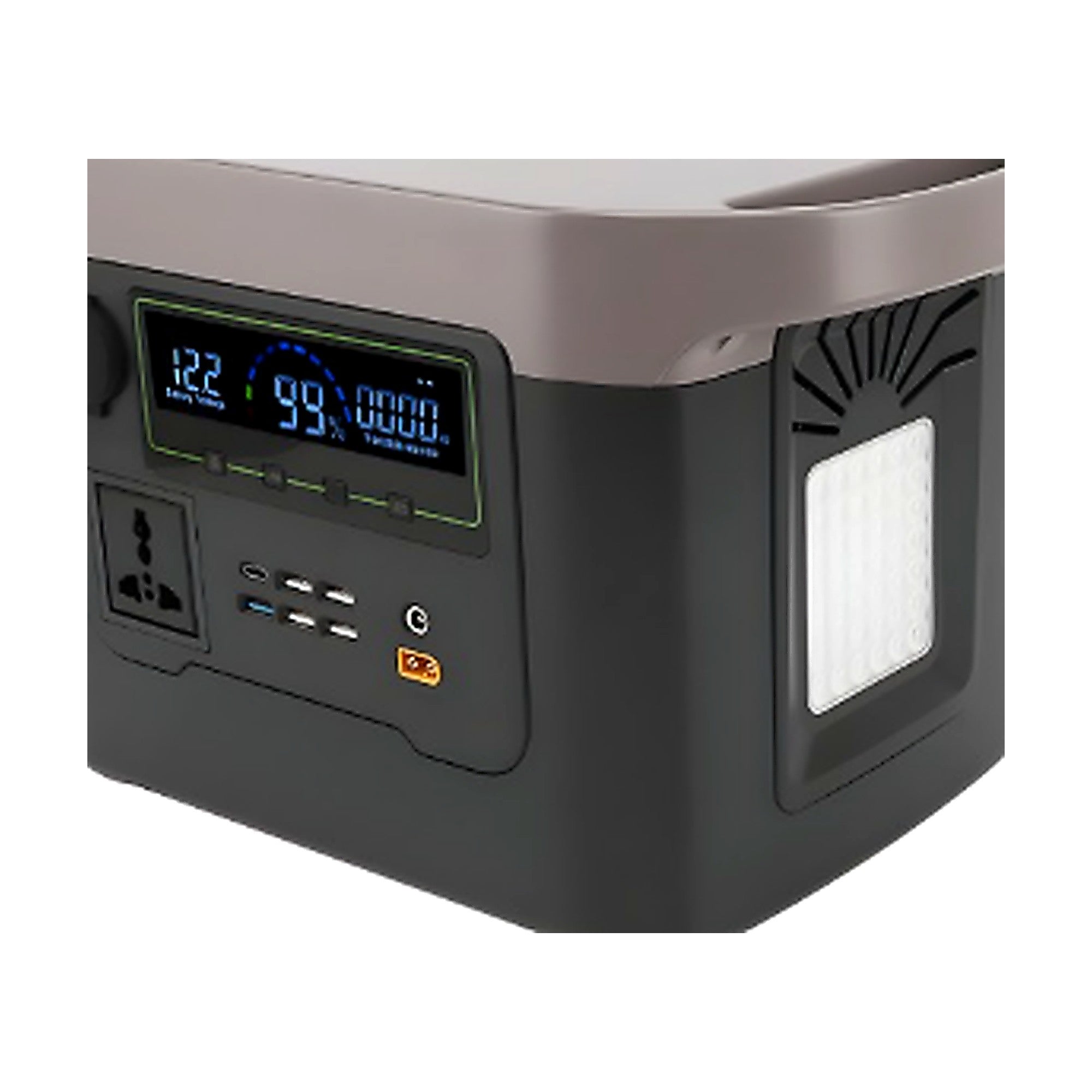 Estación de Energía Portátil MCASA 600W 20Ah — pantalla y puertos