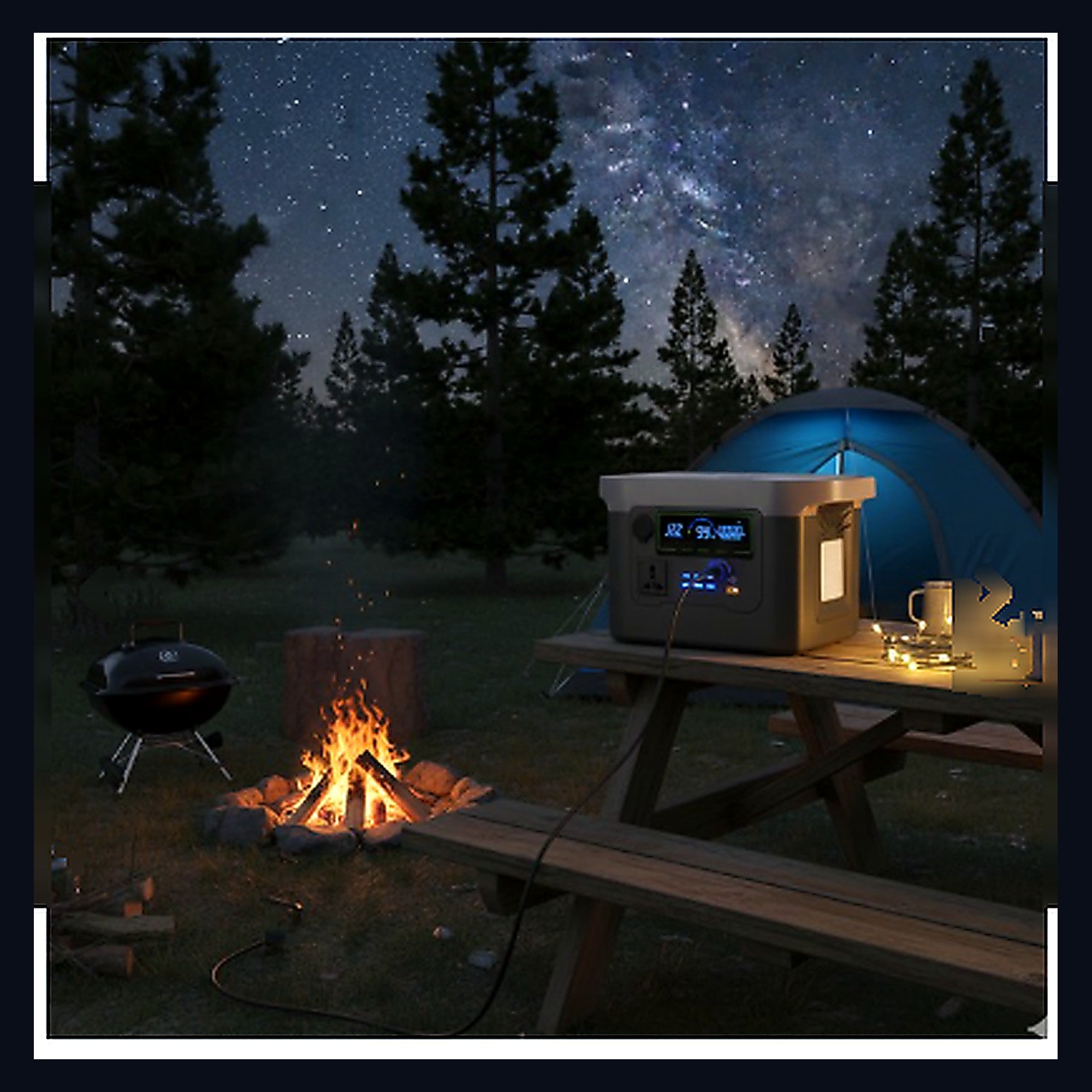 Estación de Energía Portátil MCASA 600W 20Ah — en uso camping