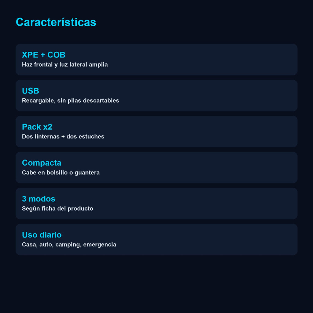 Pack 2 Mini Linternas LED Recargables — características