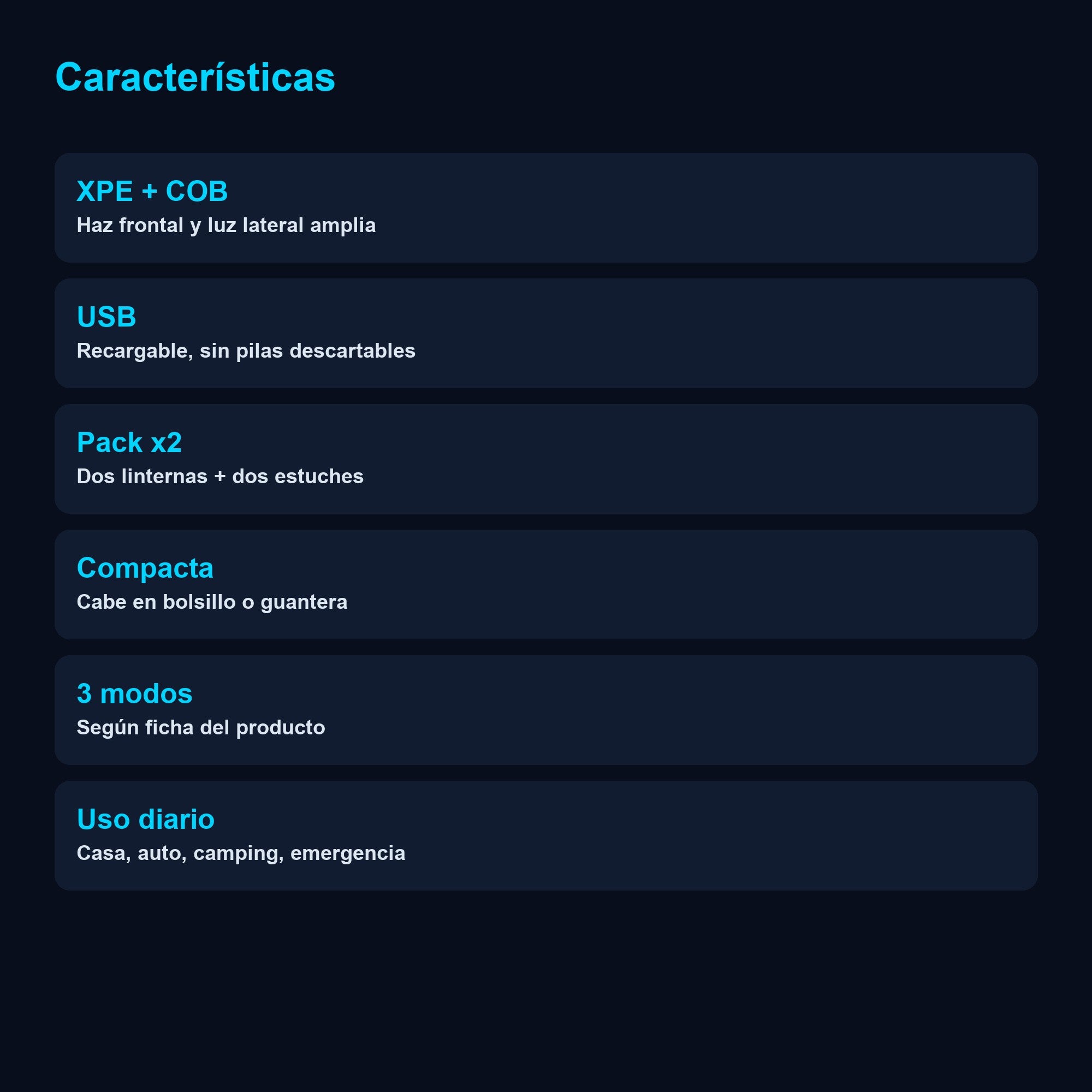 Pack 2 Mini Linternas LED Recargables — características