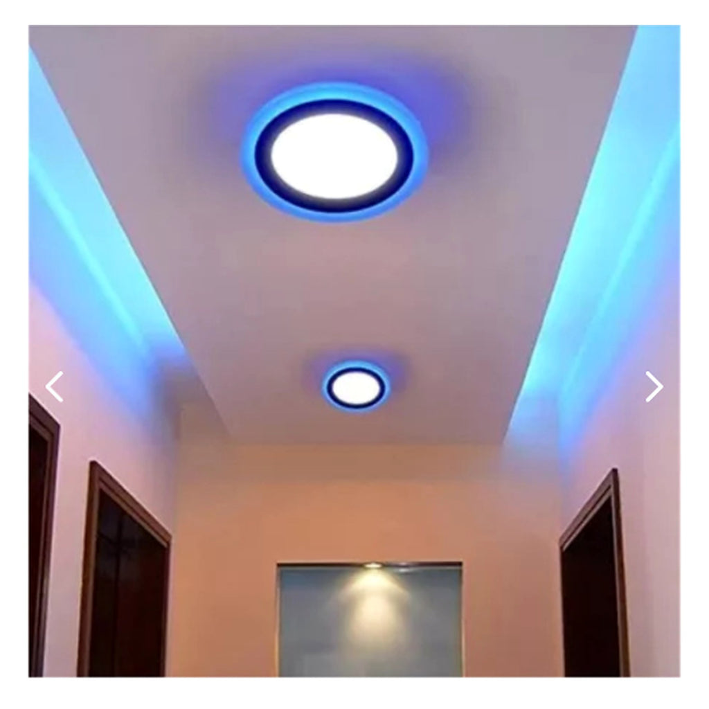 Foco Panel LED Bicolor Sobrepuesto 12W + 4W — en uso pasillo