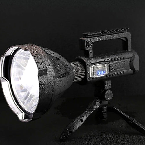 Foco linterna LED recargable con trípode — detalle / ángulo
