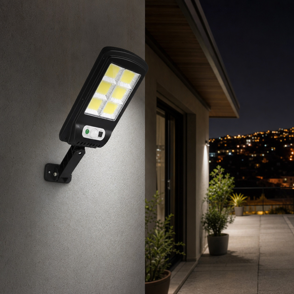 Foco solar instalado en patio - uso real nocturno