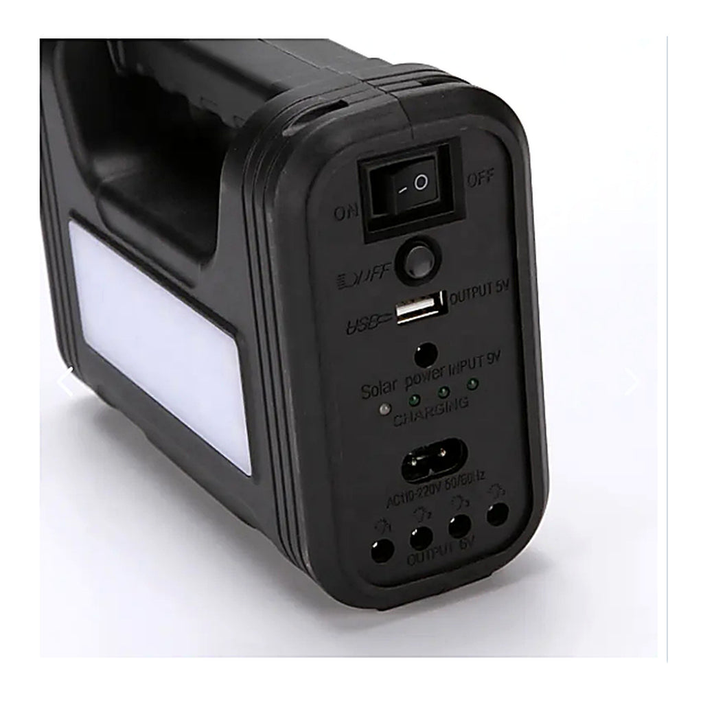 Kit Portátil Solar: Linterna + Panel + USB — puertos y panel