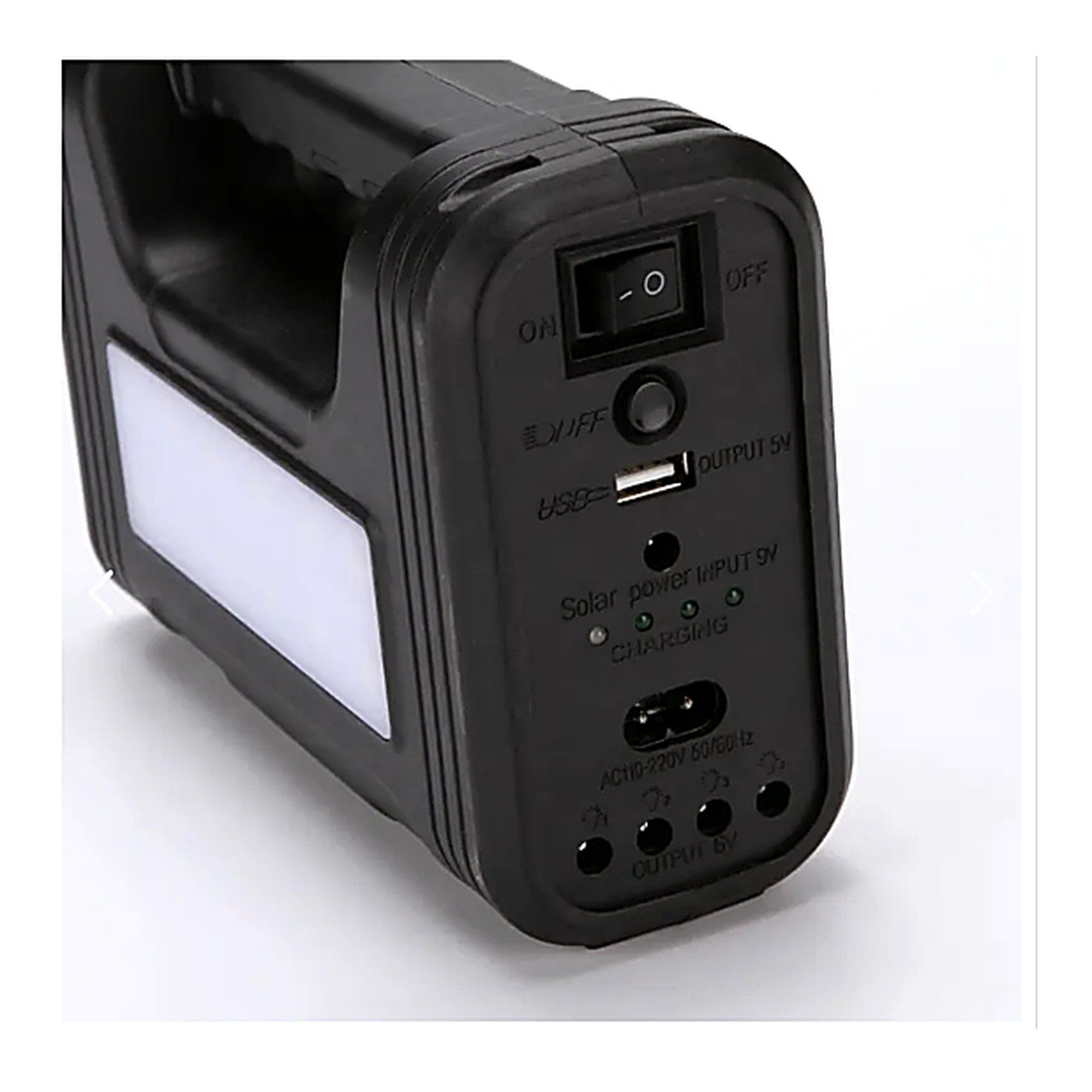 Kit Portátil Solar: Linterna + Panel + USB — puertos y panel