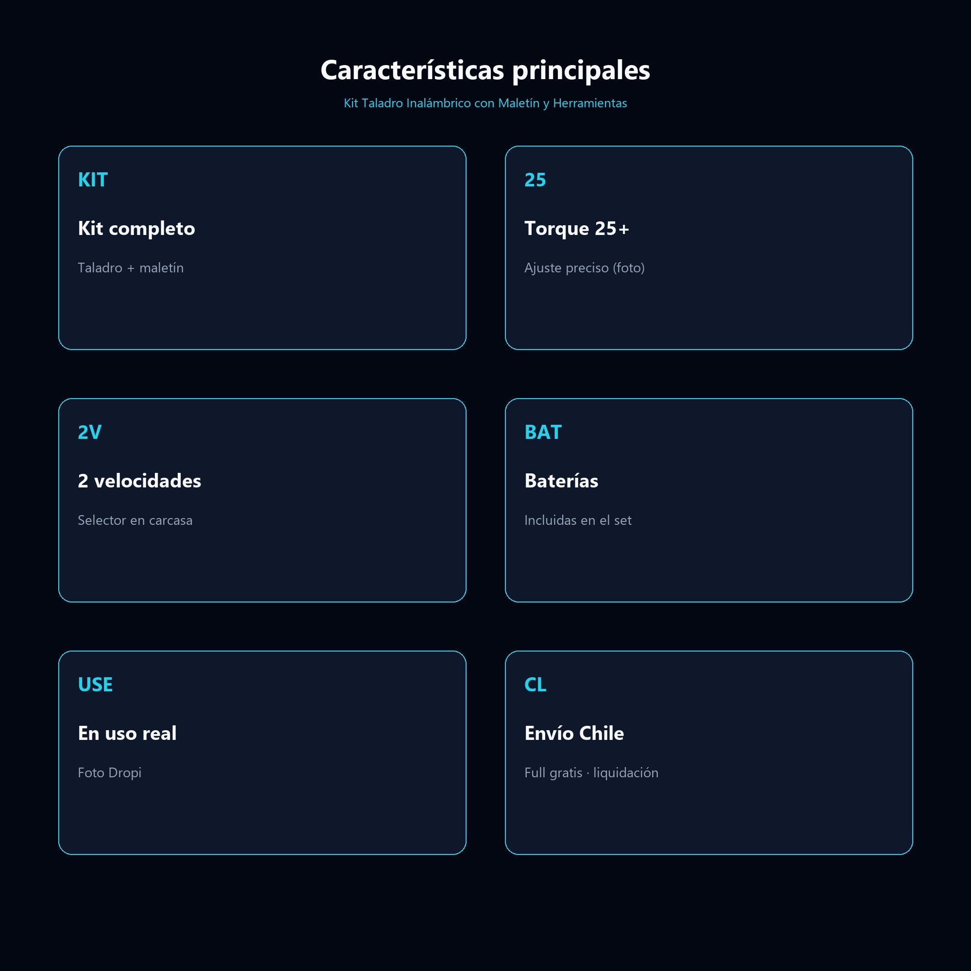 Kit Taladro Inalámbrico con Maletín y Herramientas — características