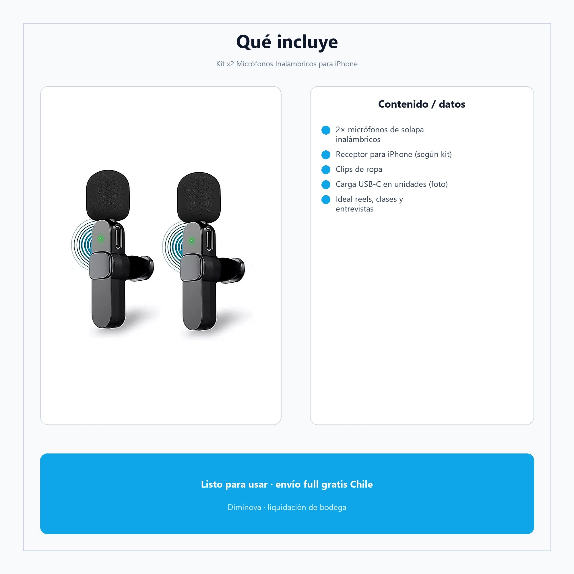 Kit x2 Micrófonos Inalámbricos para iPhone — qué incluye