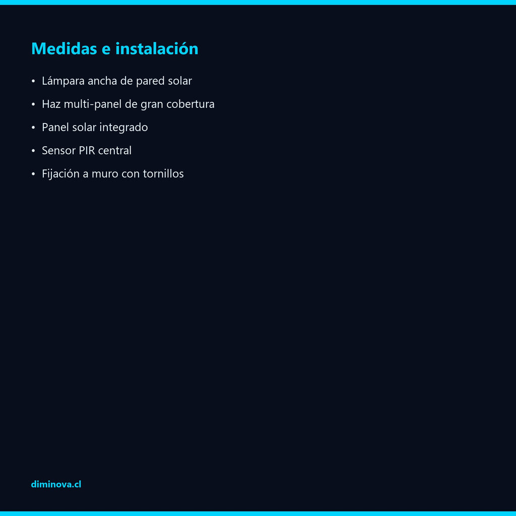 Lámpara Ancha de Pared LED Solar — medidas e instalación