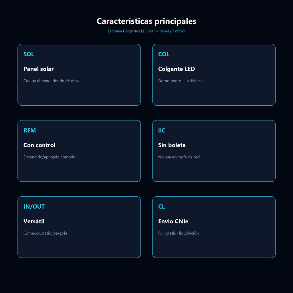 Lámpara Colgante LED Solar + Panel y Control — características