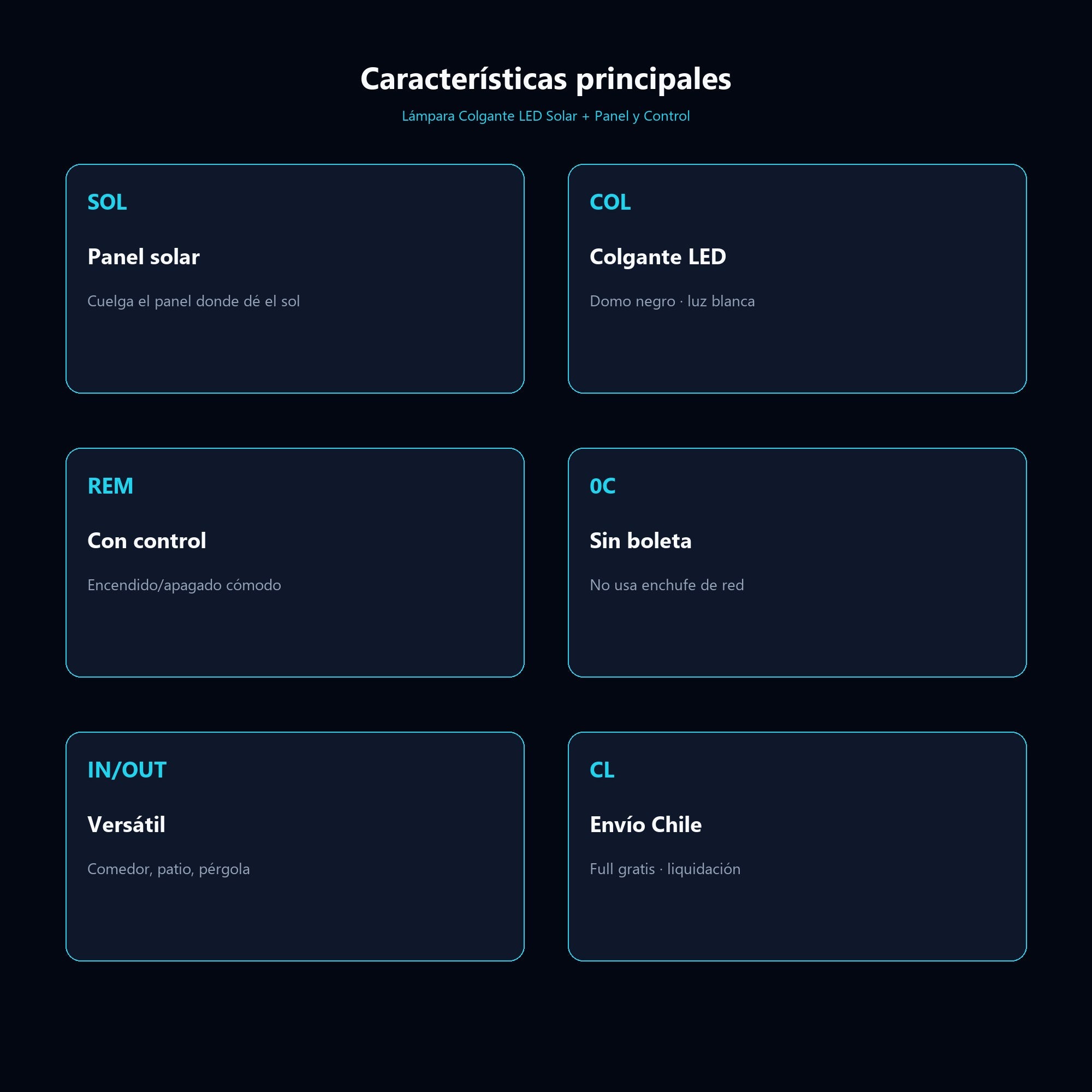 Lámpara Colgante LED Solar + Panel y Control — características