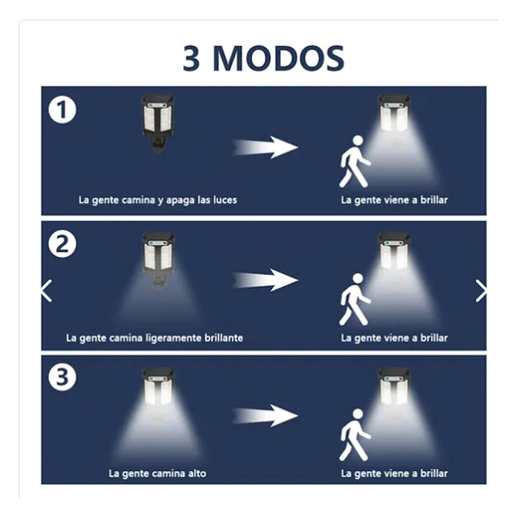 Lámpara Solar LED Exterior IP65 (BK-Q6 al azar) — 3 modos