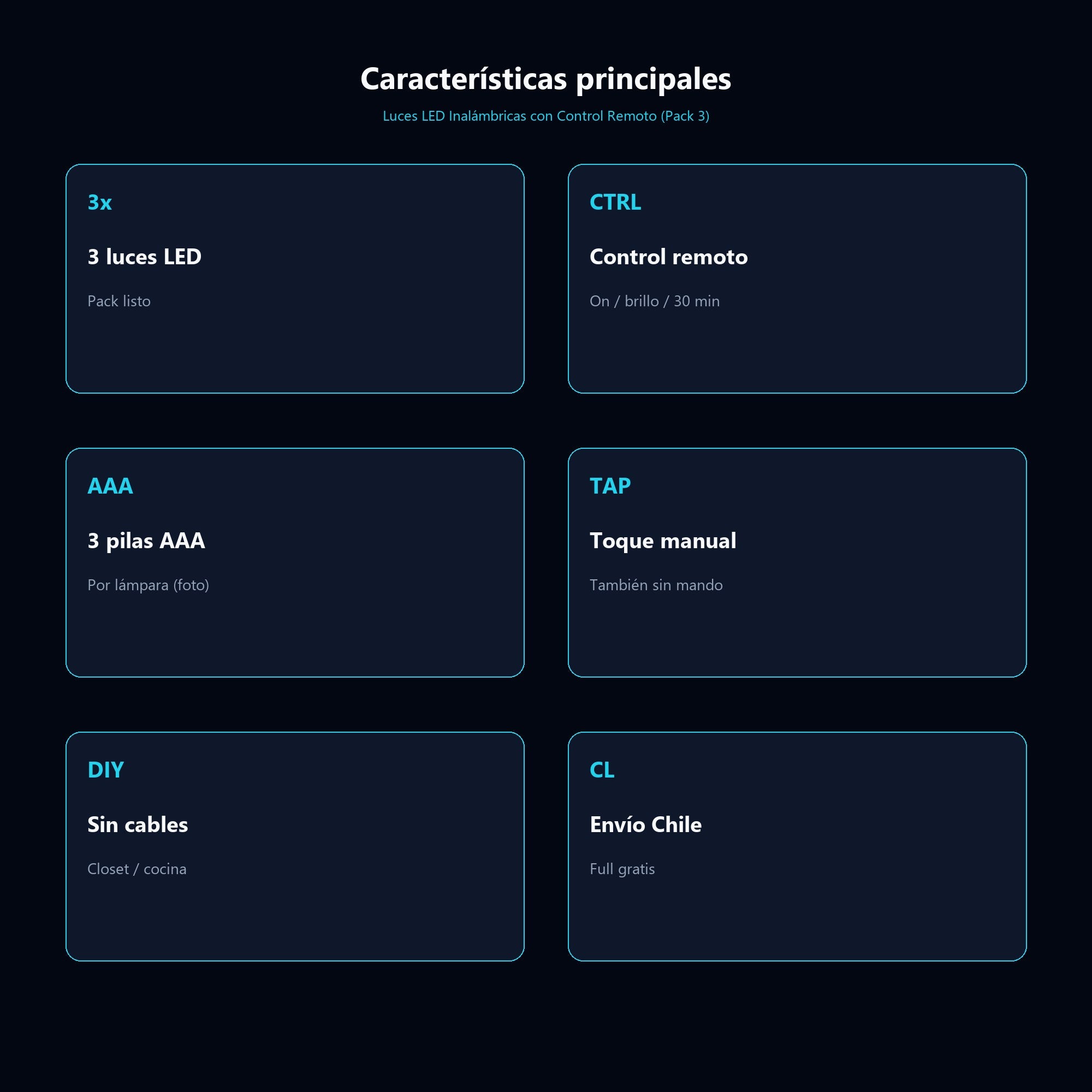 Luces LED Inalámbricas con Control Remoto (Pack 3) — características