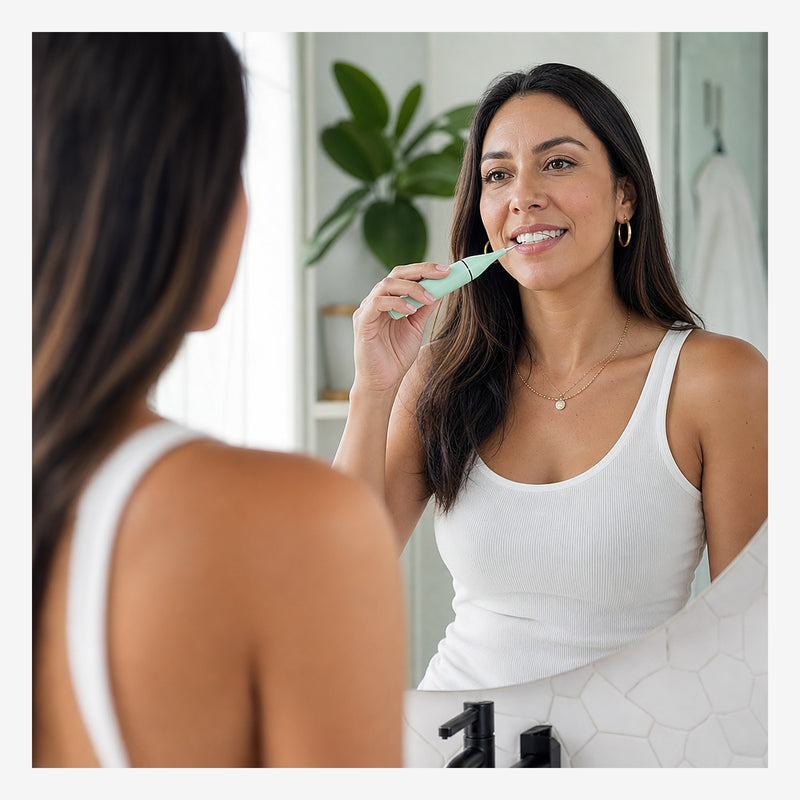 Limpiador dental ultrasónico — uso en baño