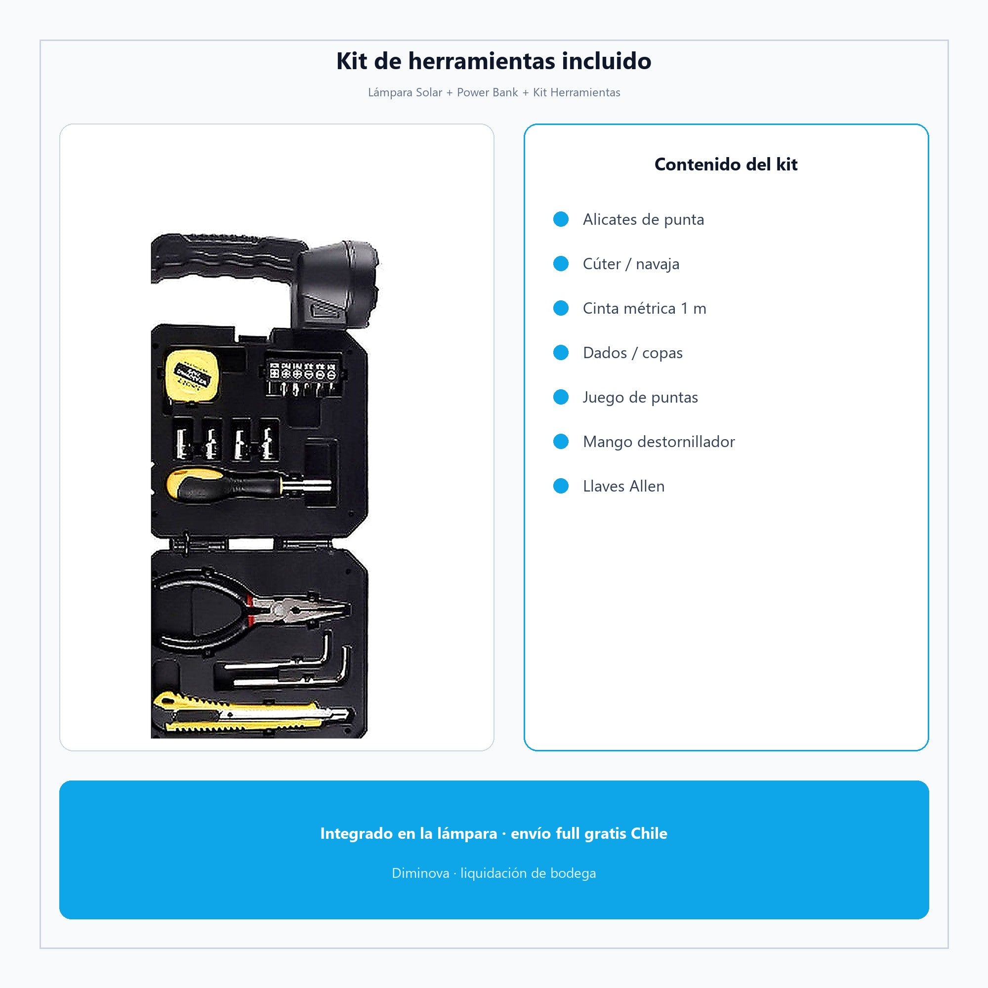 Lámpara Solar + Power Bank + Kit Herramientas — kit de herramientas
