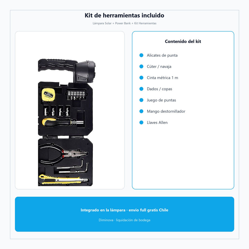 Lámpara Solar + Power Bank + Kit Herramientas — kit de herramientas