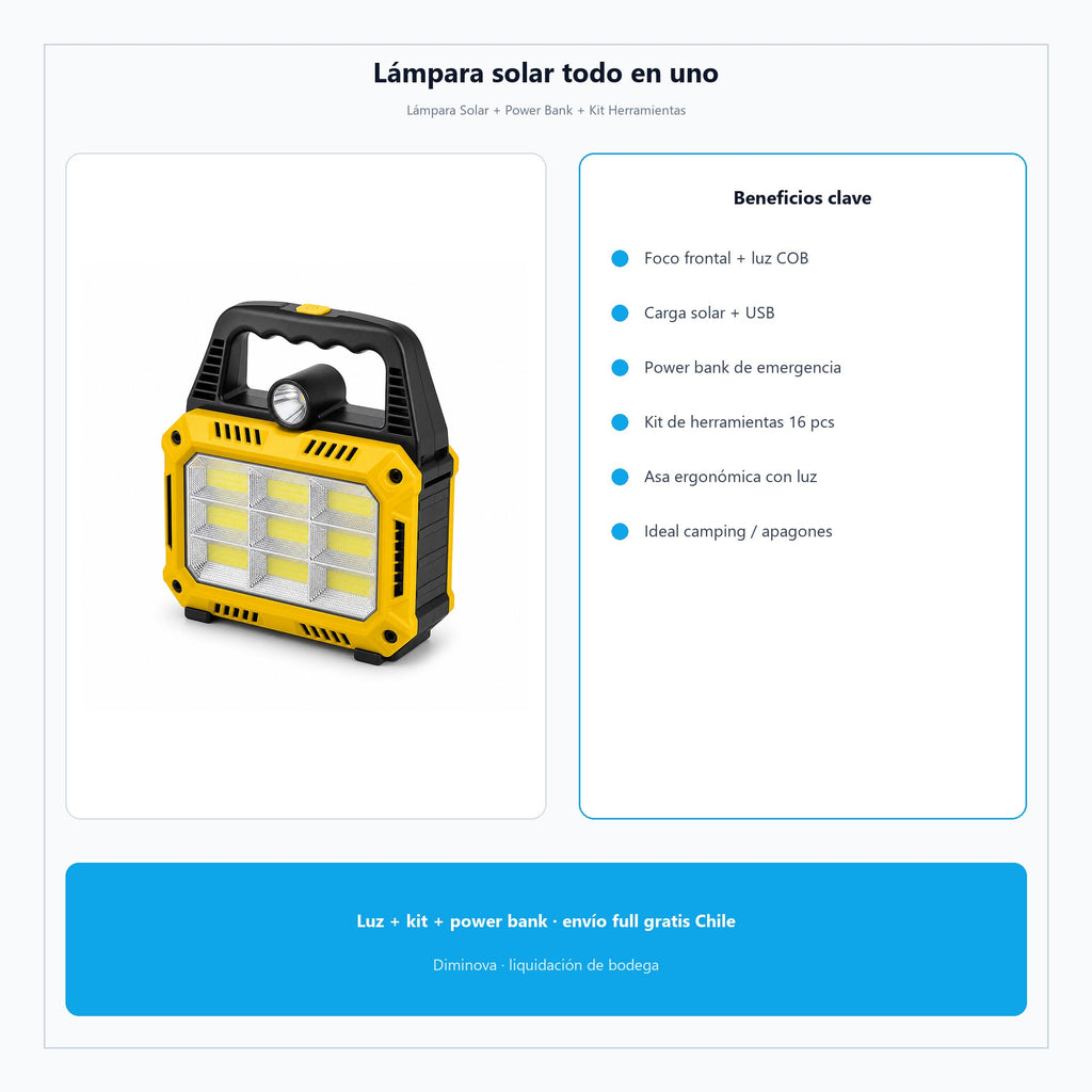 Lámpara Solar + Power Bank + Kit Herramientas — producto