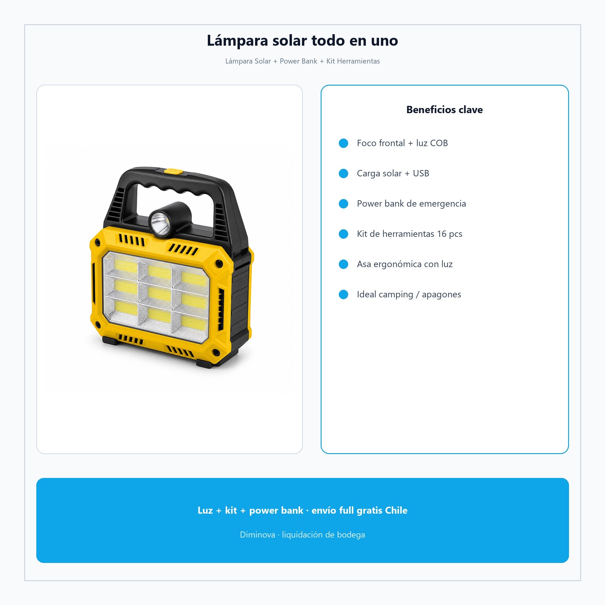 Lámpara Solar + Power Bank + Kit Herramientas — producto