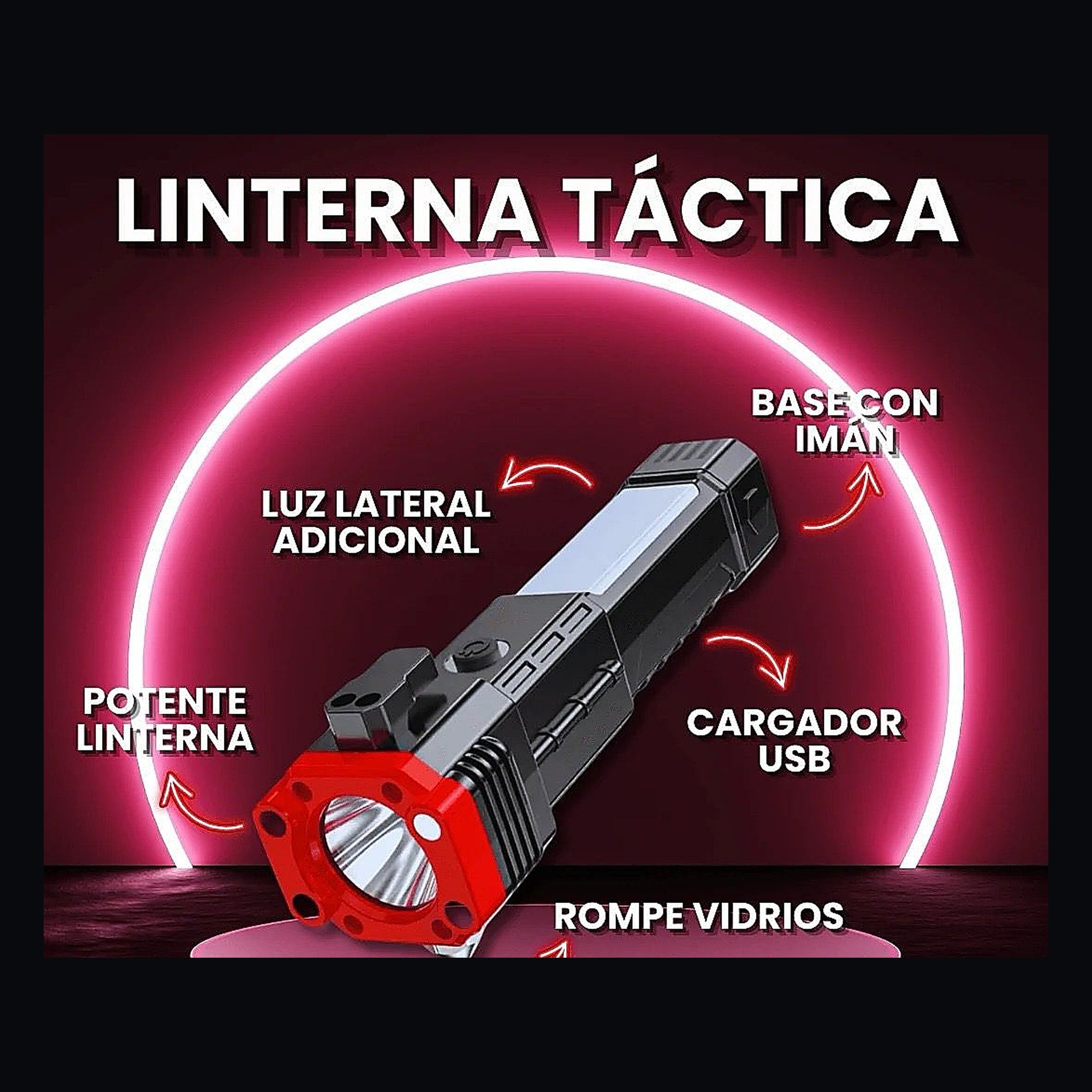 Linterna Táctica 4 en 1 Pro (Martillo + COB) — funciones