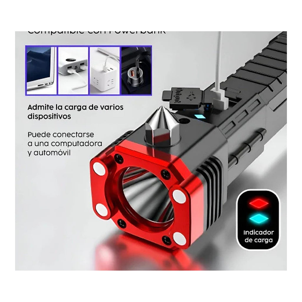 Linterna Táctica 4 en 1 Pro (Martillo + COB) — carga USB