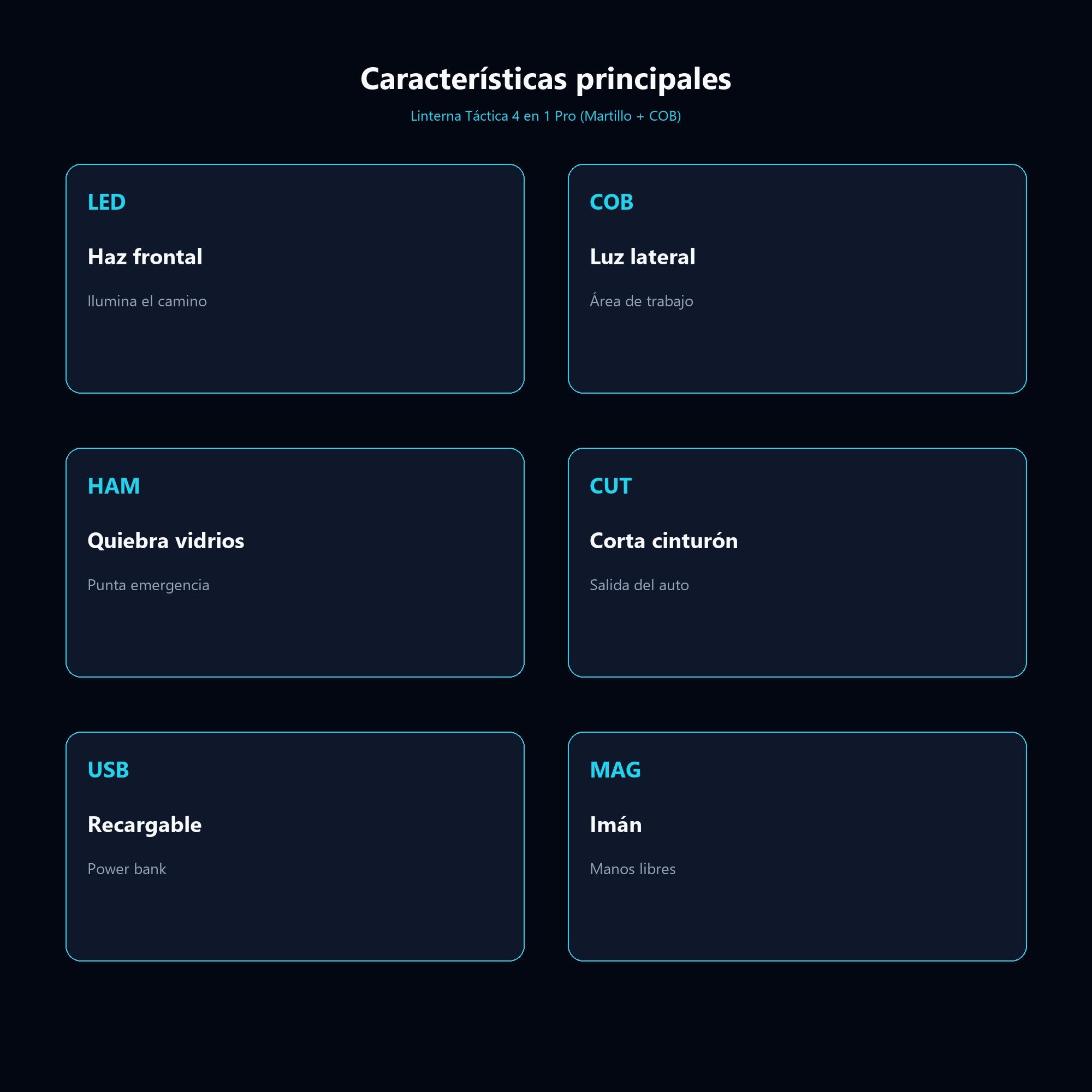 Linterna Táctica 4 en 1 Pro (Martillo + COB) — características
