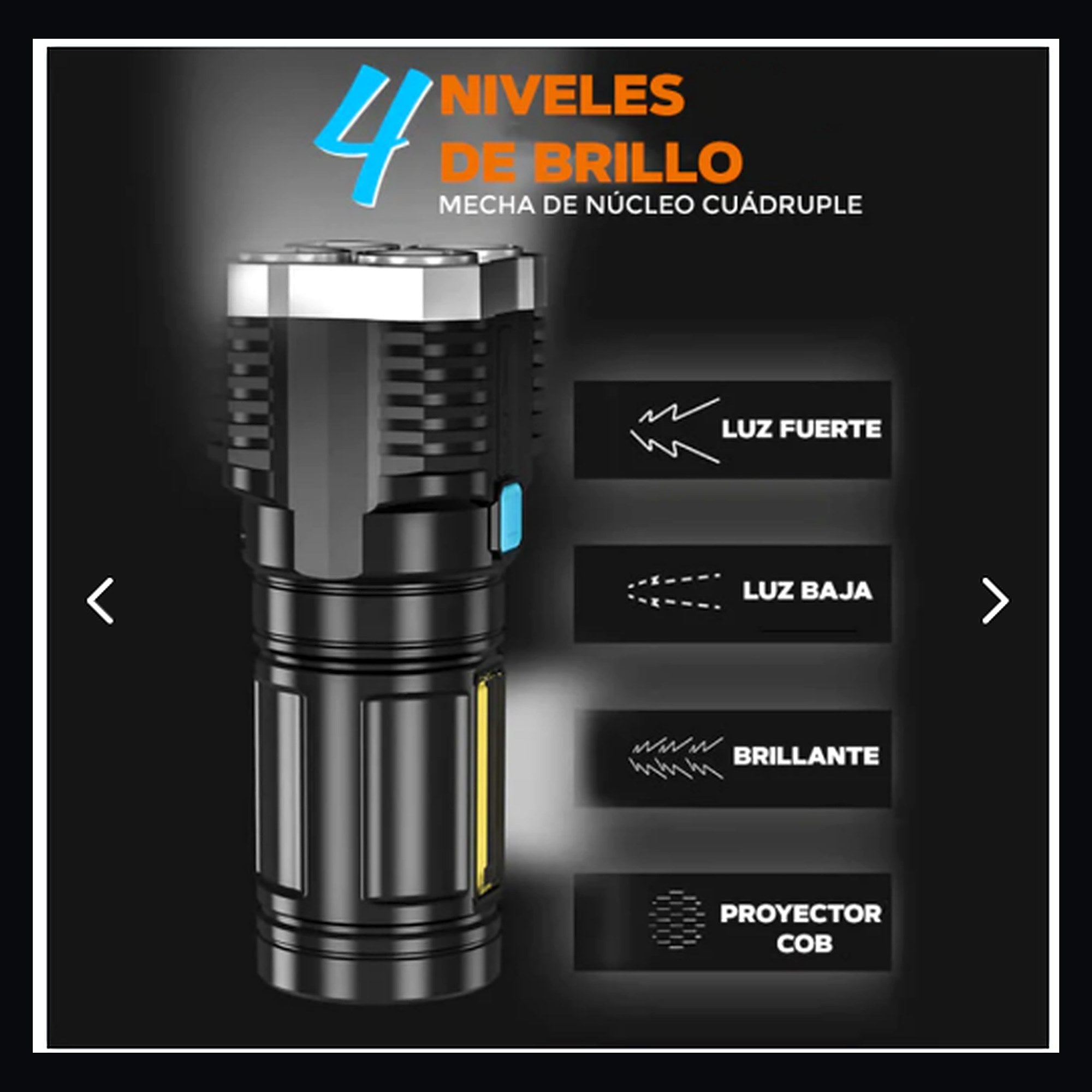 Pack Linterna Recargable + Mini Llavero COB — 4 modos de brillo