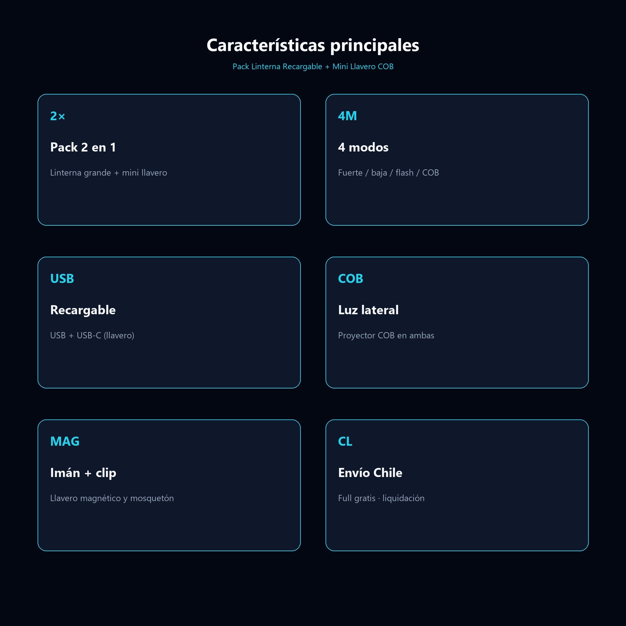 Pack Linterna Recargable + Mini Llavero COB — características