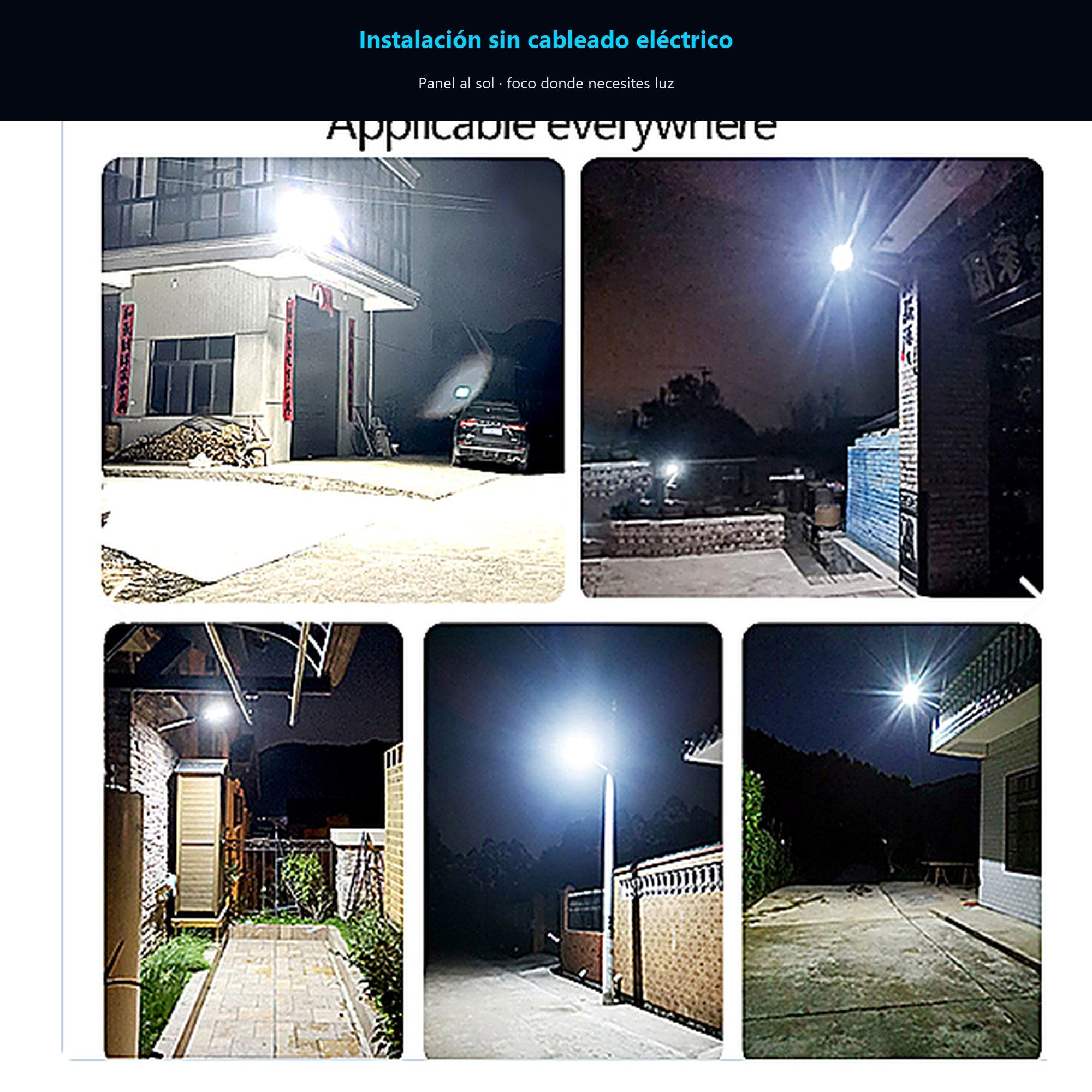 Foco LED Solar 400W Exterior IP67 + Panel — instalación
