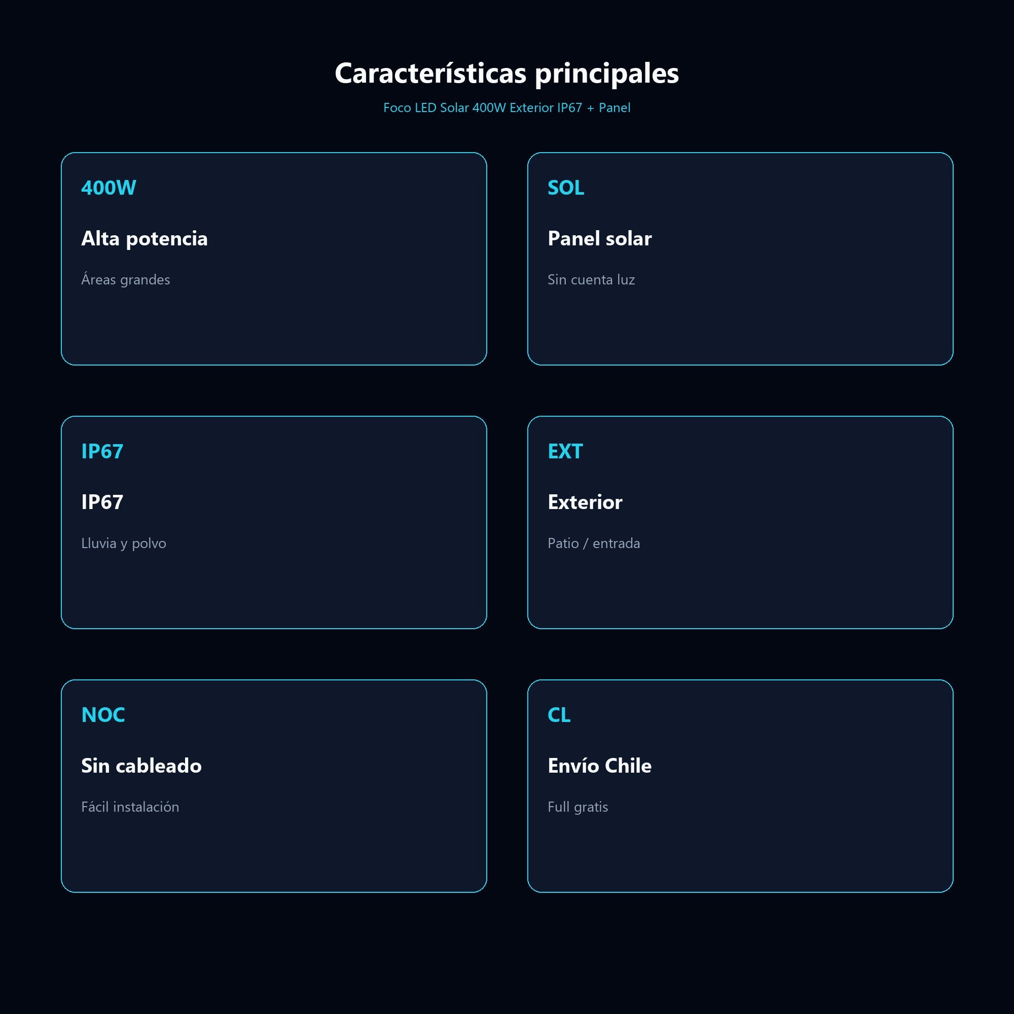Foco LED Solar 400W Exterior IP67 + Panel — características