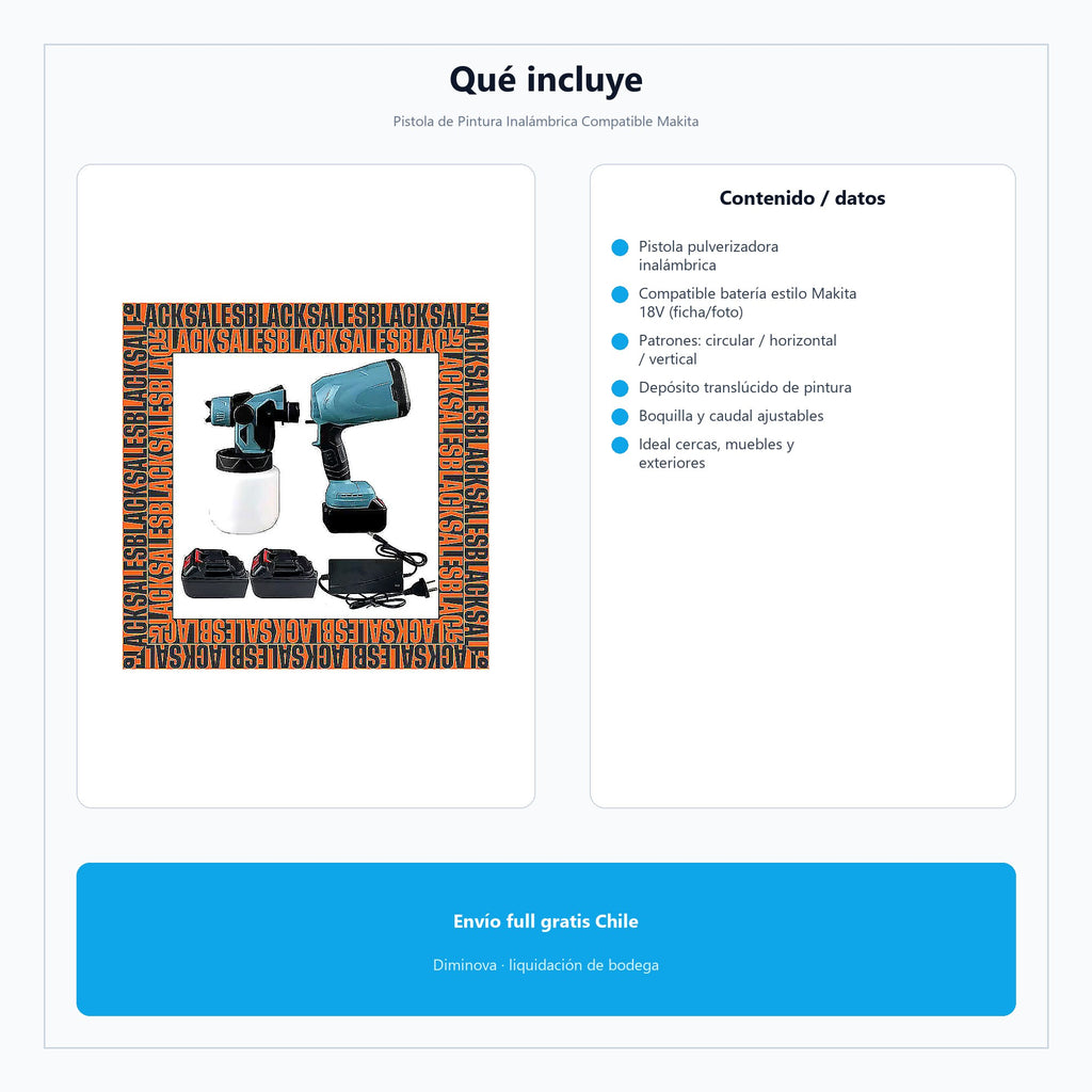 Pistola de Pintura Inalámbrica Compatible Makita — qué incluye