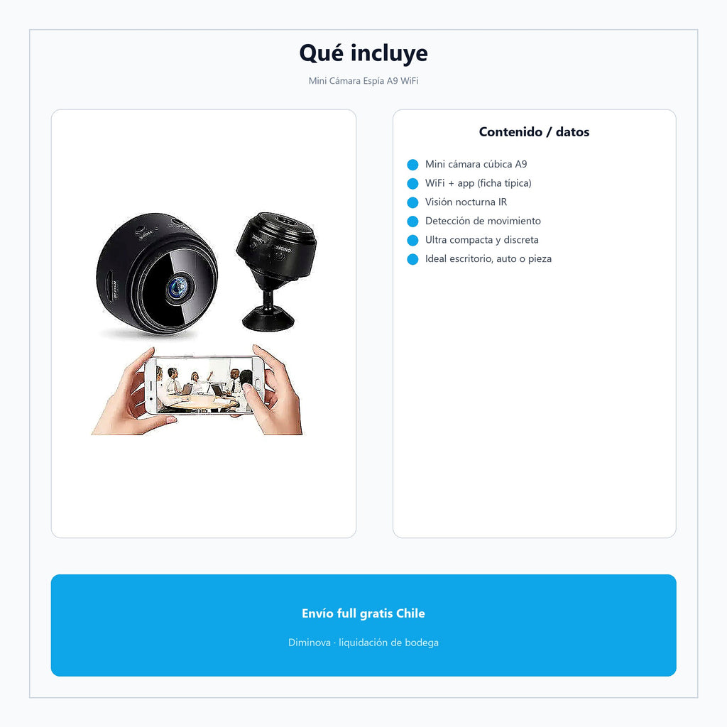 Mini Cámara Espía A9 WiFi — qué incluye