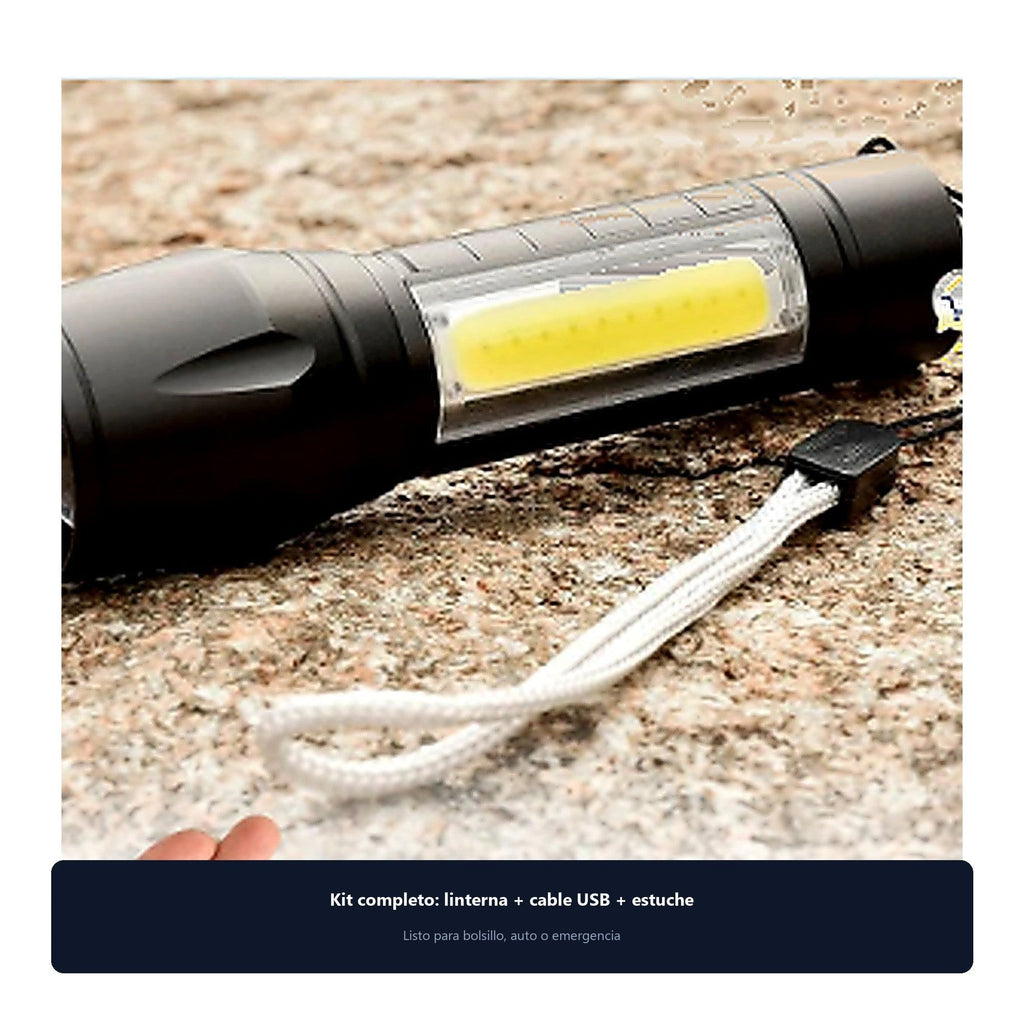 Mini Linterna Táctica LED Recargable USB — kit con estuche
