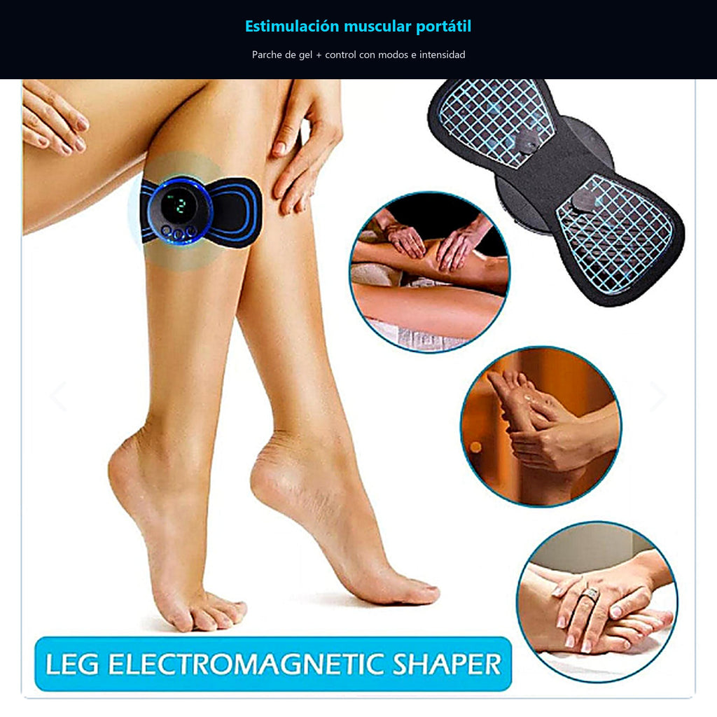Mini Masajeador EMS Portátil con Parche de Gel — uso pierna