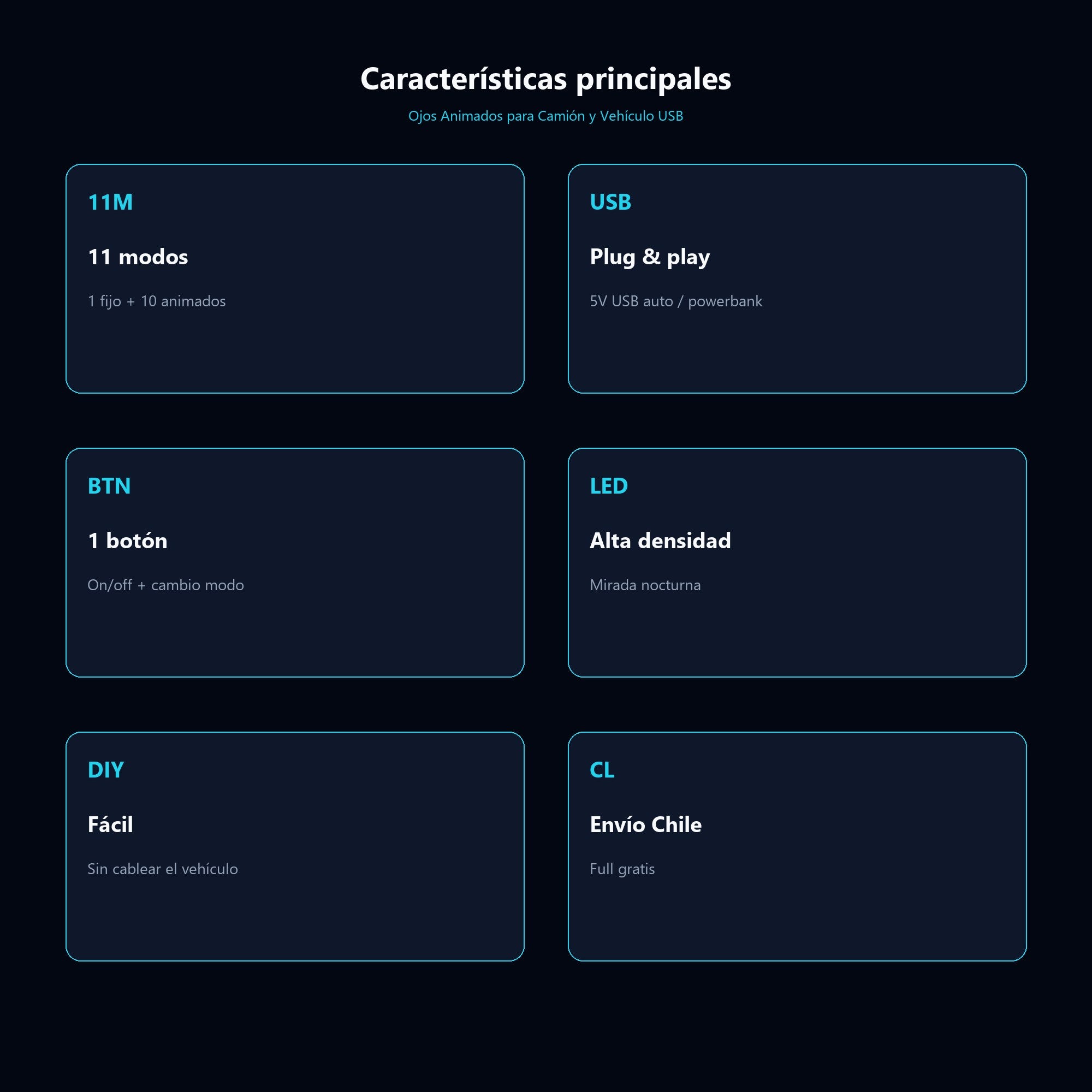 Ojos Animados para Camión y Vehículo USB — características