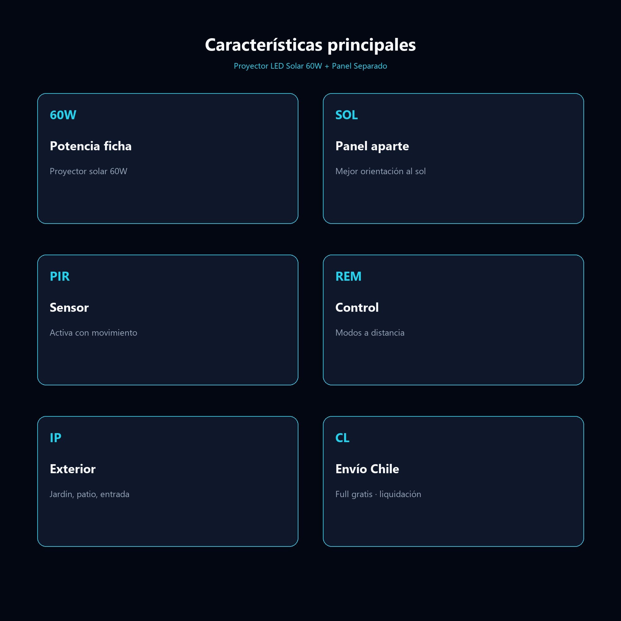 Proyector LED Solar 60W + Panel Separado — características
